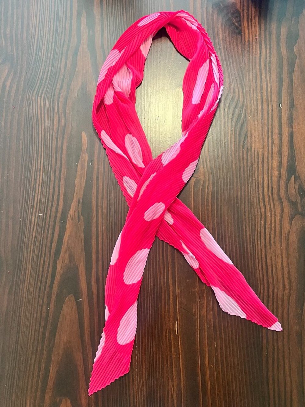 Vintage Womens Pink Polka Dot Ribbed Scarf Classic